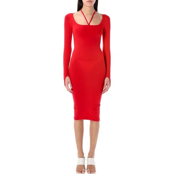 ANDREADAMO Long Sleeve Cutout Midi Dress Women RED Dresses